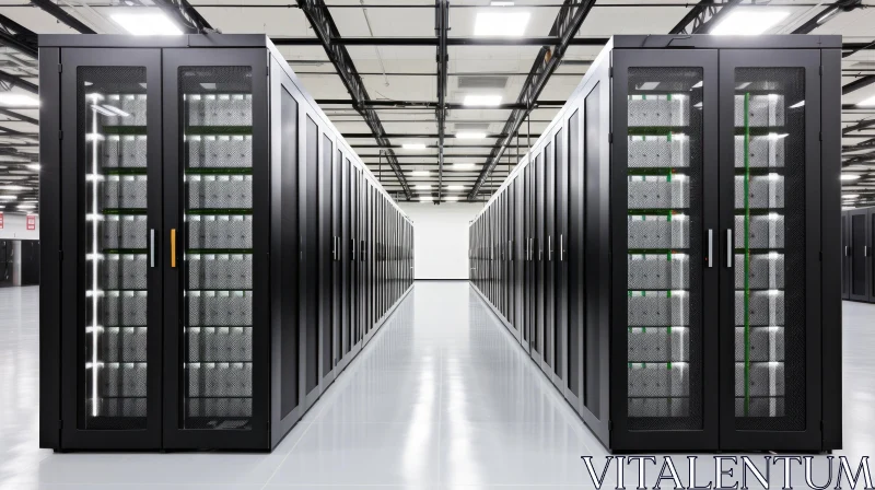 Contemporary Data Center with Black Server Cabinets AI Image