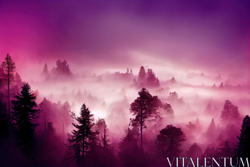 Enchanting Foggy Purple Forest: Captivating and Romantic AI Image