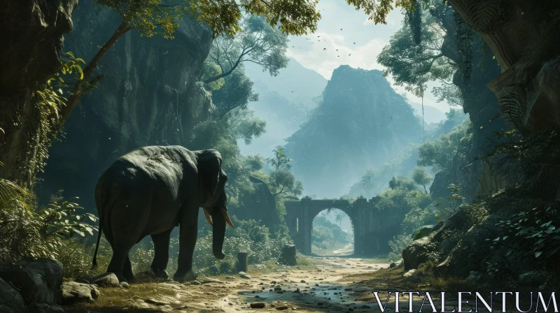 Majestic Elephant in Jungle - Realistic Digital Painting AI Image