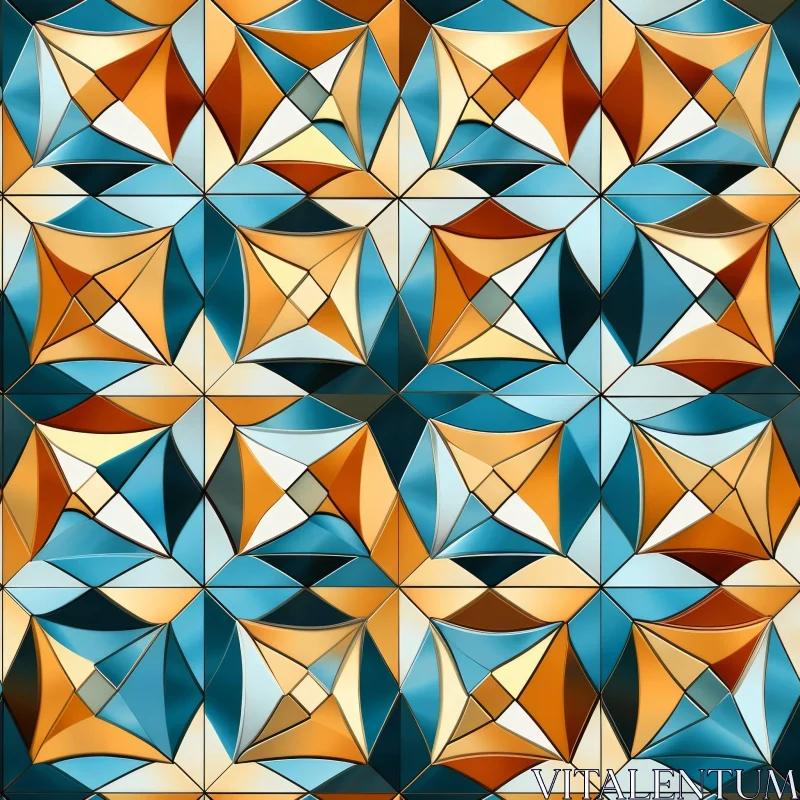 Moroccan Inspired Geometric Pattern in Blue and Orange AI Image