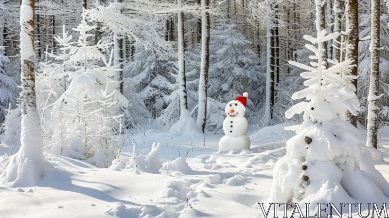 Winter Forest Snowman Scene - Serene Nature Photography AI Image