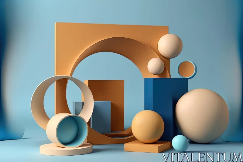 Abstract Composition with Spherical Sculptures on Blue Background AI Image