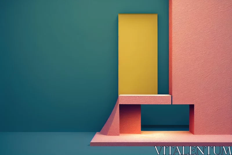 Abstract Structure in Pink, Yellow, and Blue Colors - Minimalist Stage Design AI Image