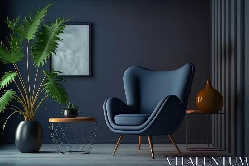 Captivating Black Room with Arm Chair and Plant | Mid-Century Modern Design AI Image