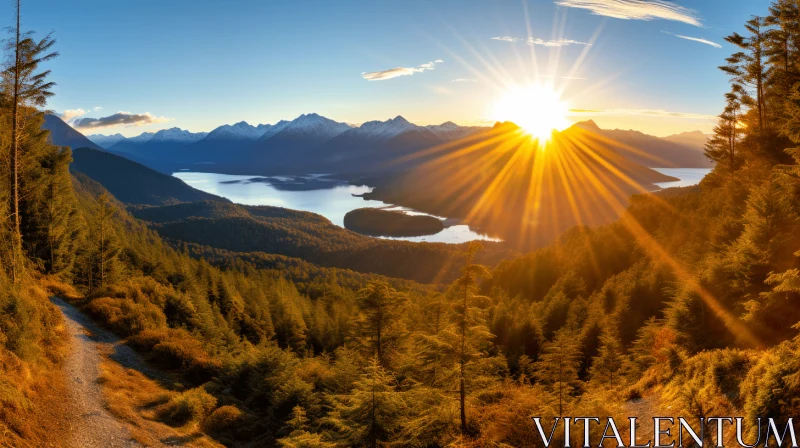 Captivating Sunrise Landscape with Pine Trees | National Geographic Quality AI Image