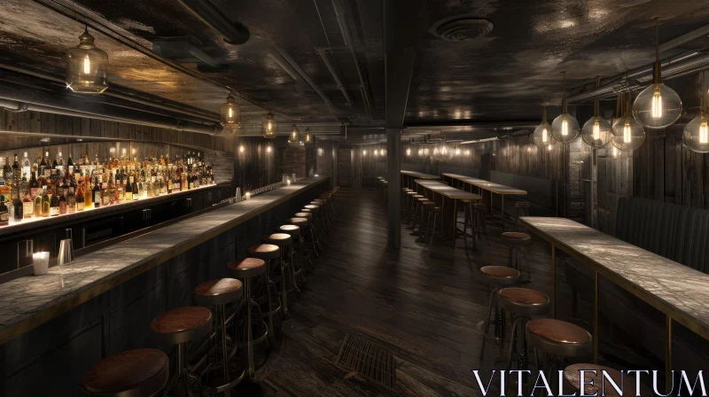 Enchanting Bar Interior: Dark Wood, Brick Walls, and Marble Bar Top AI Image