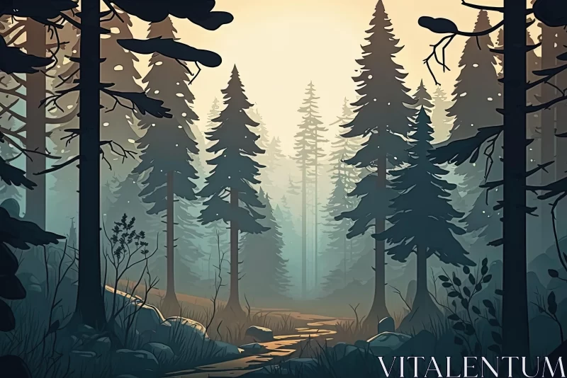 Enchanting Sunset Forest Illustration | Detailed and Animated AI Image
