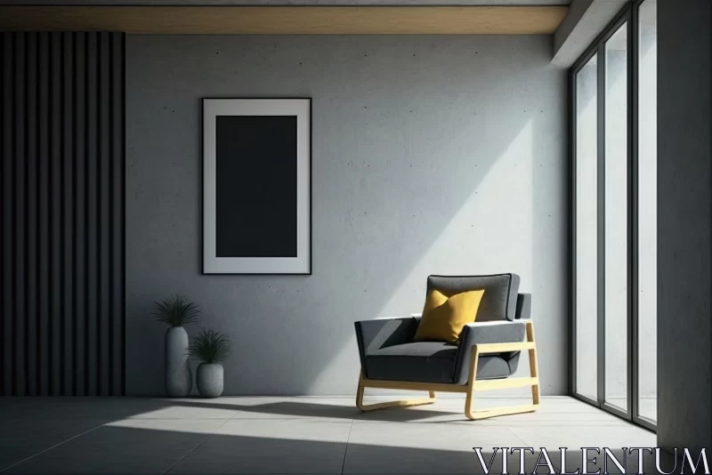 Grey Livingroom with Wooden Floor and Corner Chair: Concrete Brutalism Design AI Image
