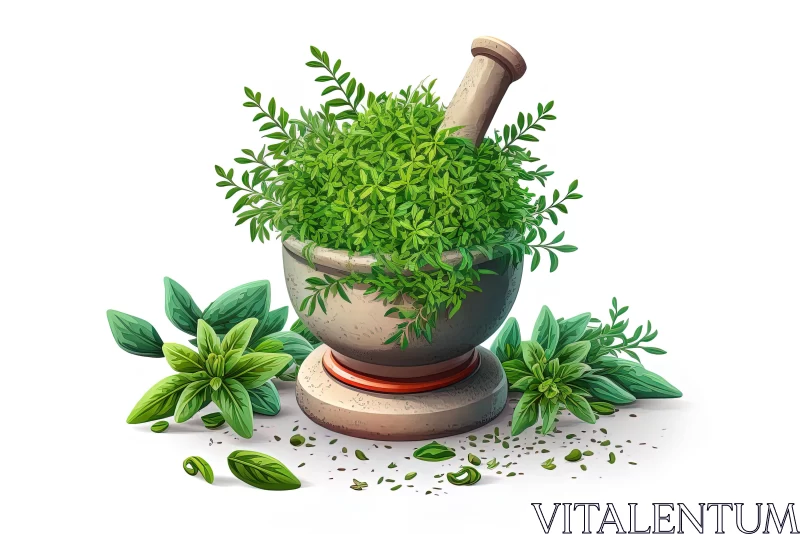 Herbal Mortar Illustration with Hyper-Realistic Rendering AI Image