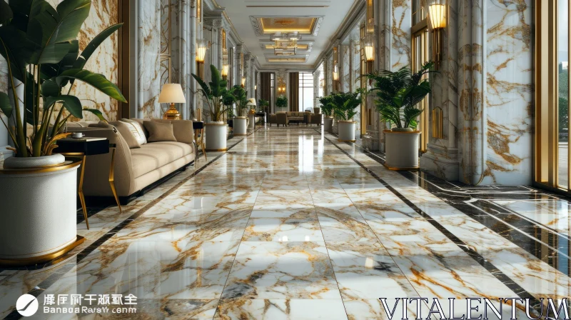 Luxurious Hotel Lobby with Marble Floors and Gold Accents AI Image