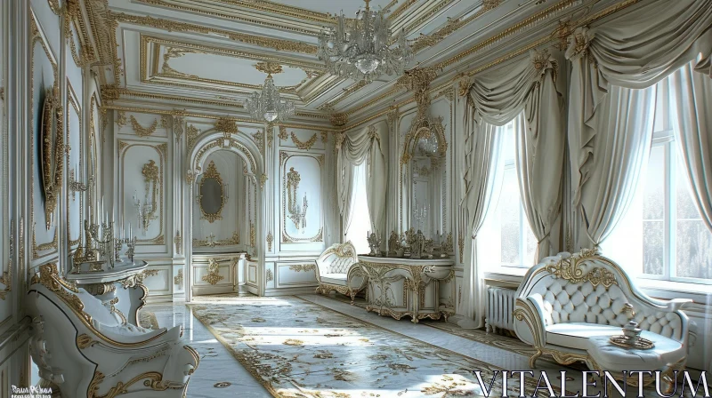 Luxurious Living Room in Classic Style | White and Gold Decor AI Image