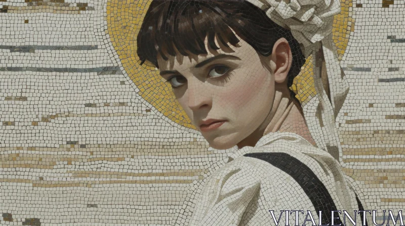 Mosaic Portrait of a Young Woman - A Captivating Artwork AI Image