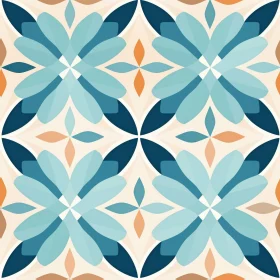 Symmetrical Quatrefoil Geometric Pattern in Blue, Green, and Orange