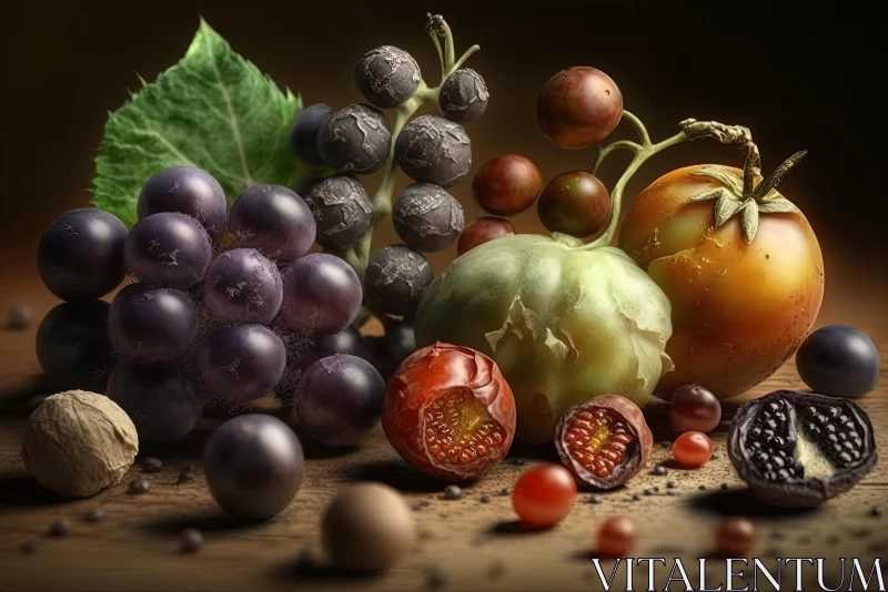 AI ART Captivating Photo of Grapes and Mushrooms on a Wooden Board