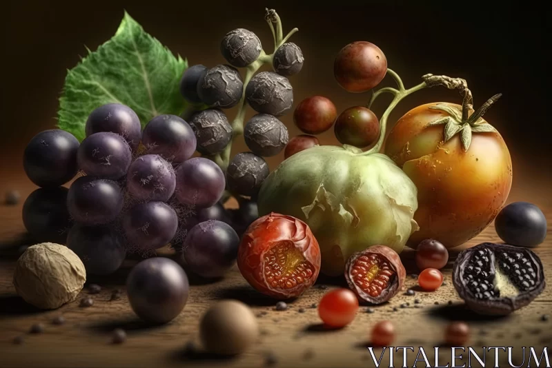 Captivating Photo of Grapes and Mushrooms on a Wooden Board AI Image