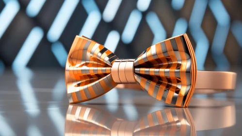 Chic Copper Bow Tie with Silver Stripes | 3D Rendering
