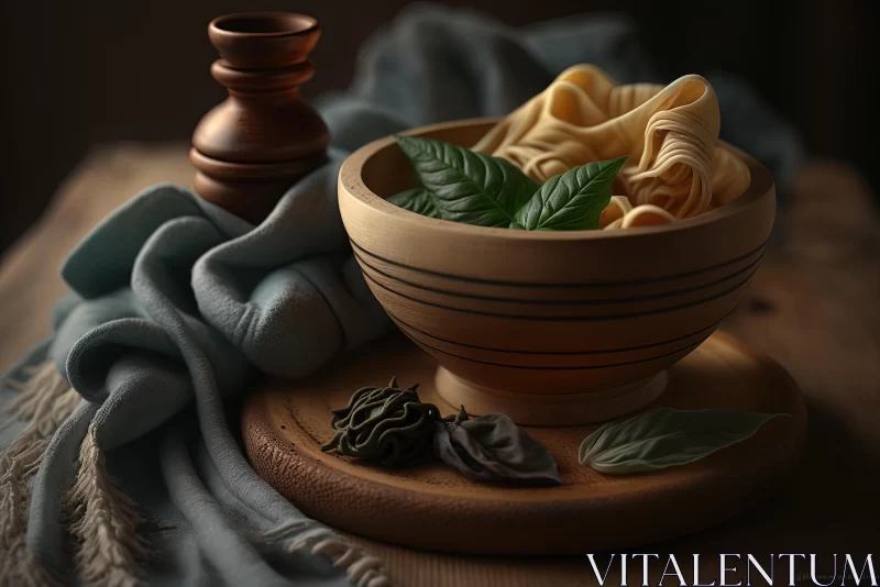 Dreamy Pasta Bowl with Herbs on Wooden Table | Zbrush Art AI Image