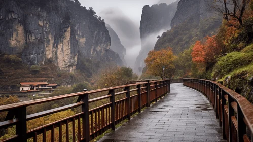 Enchanting Autumn Pathway in a Chinese Cultural Theme