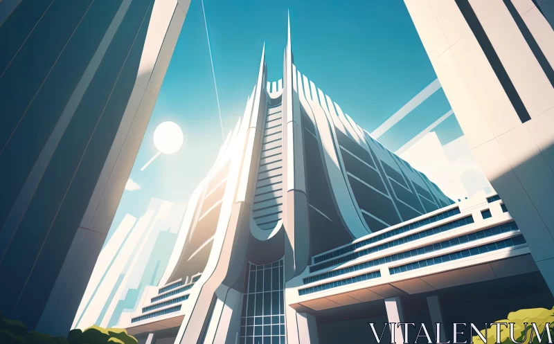 Futuristic Anime Style Skyscraper at Night - City View with Moonlight