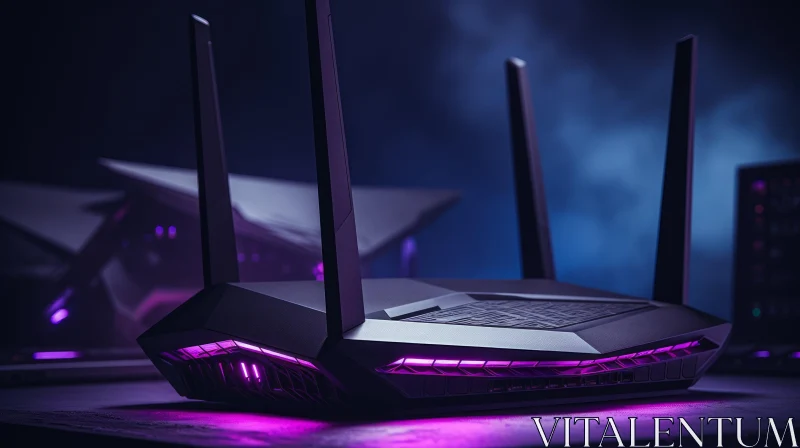 AI ART Modern Wi-Fi Router with Purple Neon Lights Close-up