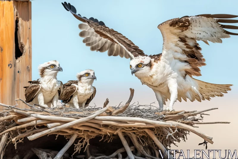 Osprey Nesting with Chicks: Colorful and Eye-Catching Composition AI Image