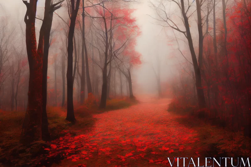 Red Leaves Path: Ethereal Atmosphere and Whimsical Scenes AI Image