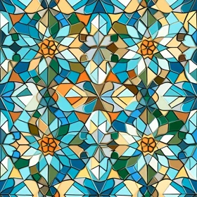 Seamless Stained Glass Mosaic Pattern - Geometric Shapes in Blue, Green, Yellow, Orange