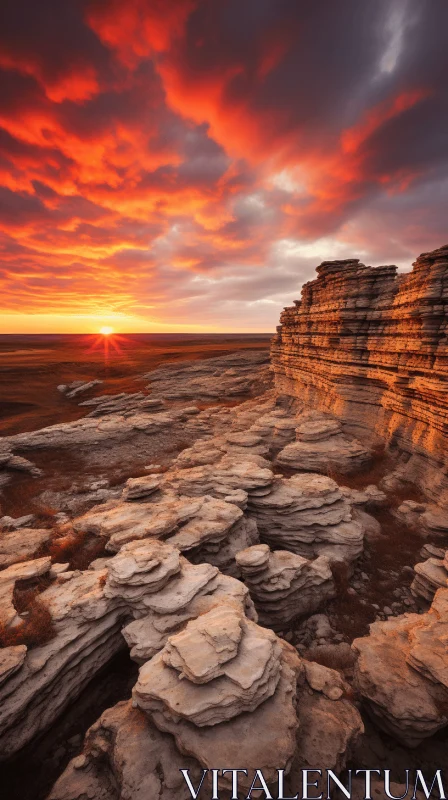Captivating Crimson Sunset Over Rock Formation | Naturalistic Landscape Photography AI Image