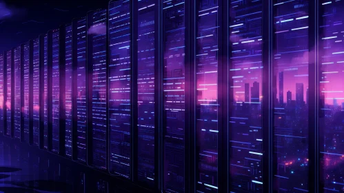 Dark Futuristic Data Center - Colorful Server Display
