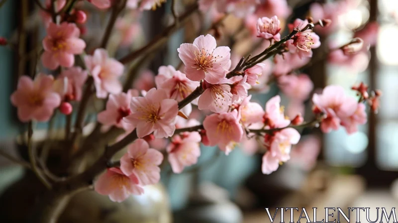 Delicate Pink Blossoms on a Flowering Peach Tree - Symbol of Spring AI Image