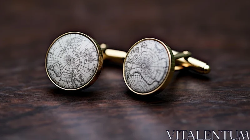 Gold Cufflinks with World Map Design - Unique Metal Accessories AI Image