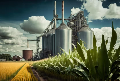 Industrial Plant in Corn Field: Hyper-Realistic Photography