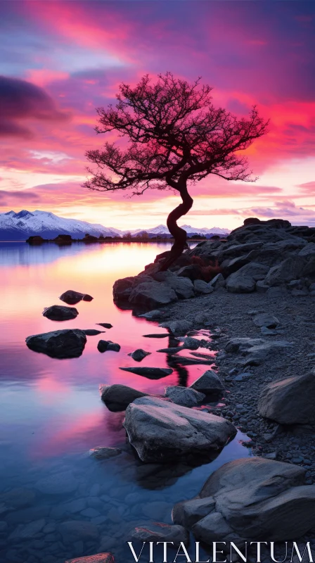 Majestic Lone Tree on Rocks: A Captivating Nature Scene AI Image