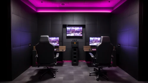 Modern Gaming Room with Pink Lights