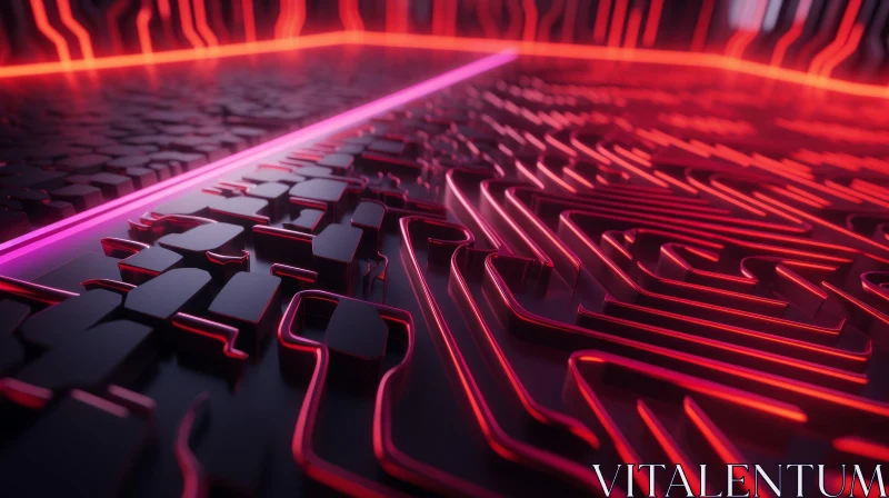 Red-Lit Circuit Board - Detailed Technology Illustration AI Image