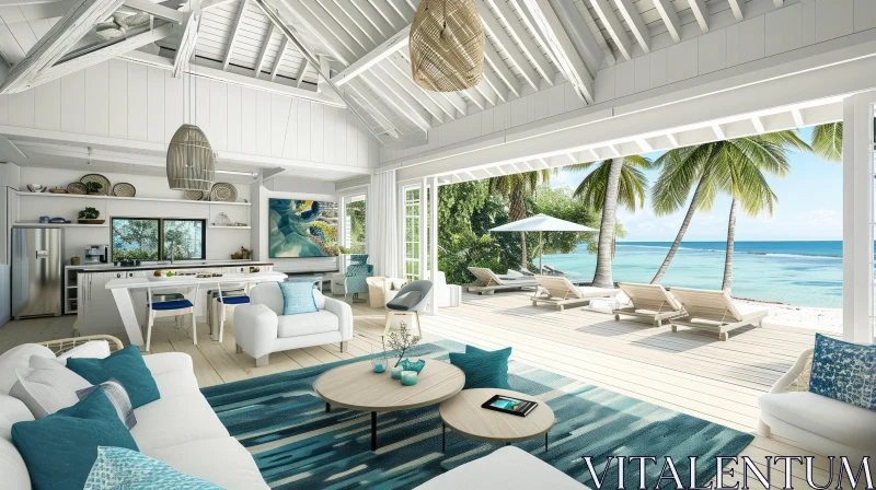 Stunning 3D Rendering of a Modern Beach House with Ocean View AI Image
