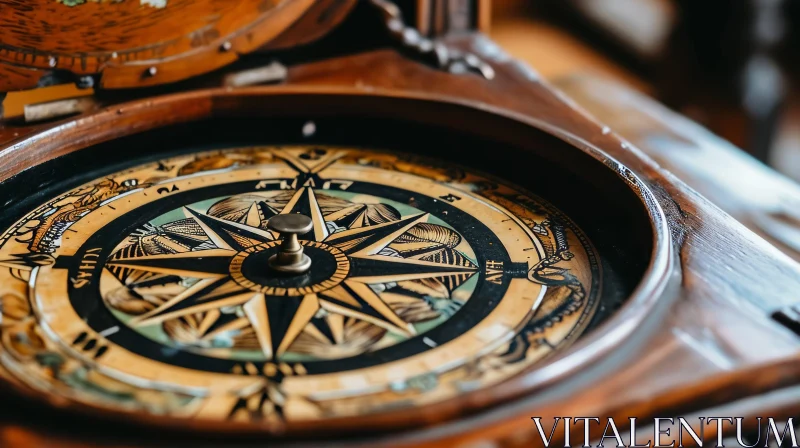 Vintage Compass with Wooden Case - Artistic Close-Up AI Image