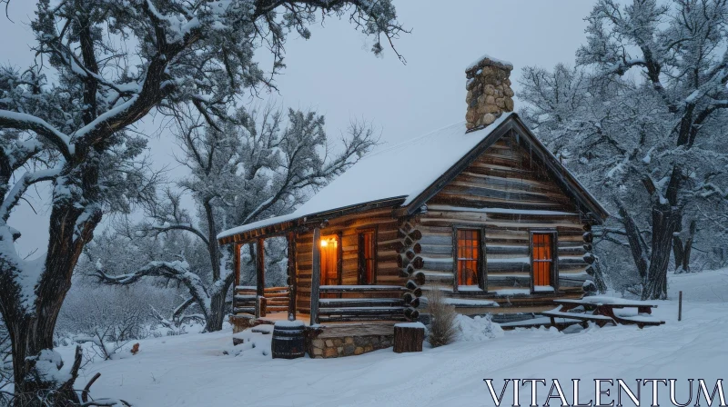 Cozy Wooden Cabin in Snowy Forest | Winter Getaway AI Image