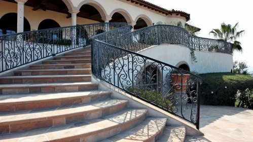 Elegant Stone Staircase Leading to a Mediterranean-Style House