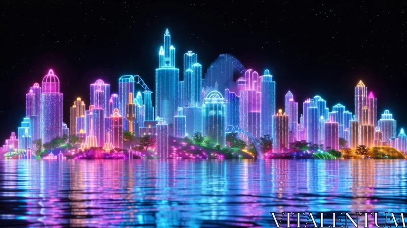 Futuristic City at Night | Neon Lights | 3D Rendering AI Image