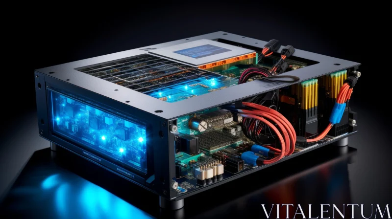 Futuristic Computer Case with Transparent Panel and LED Lights AI Image
