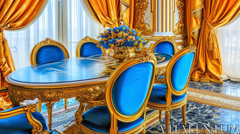 Luxurious Dining Room with Oval Table and Velvet Chairs AI Image