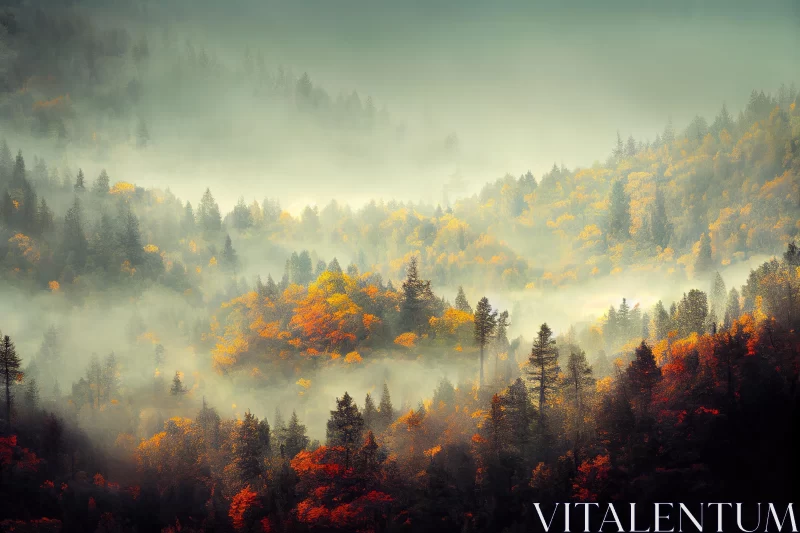 Misty Autumn Landscape with Vibrant Colors AI Image