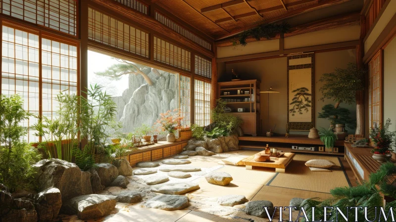 Serene and Natural Japanese Room - 3D Rendering AI Image