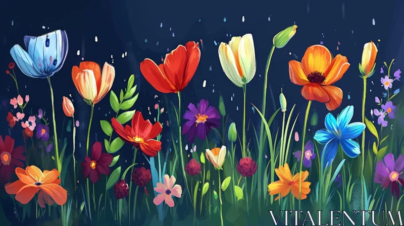 Stunning Digital Painting of a Colorful Flower Garden AI Image