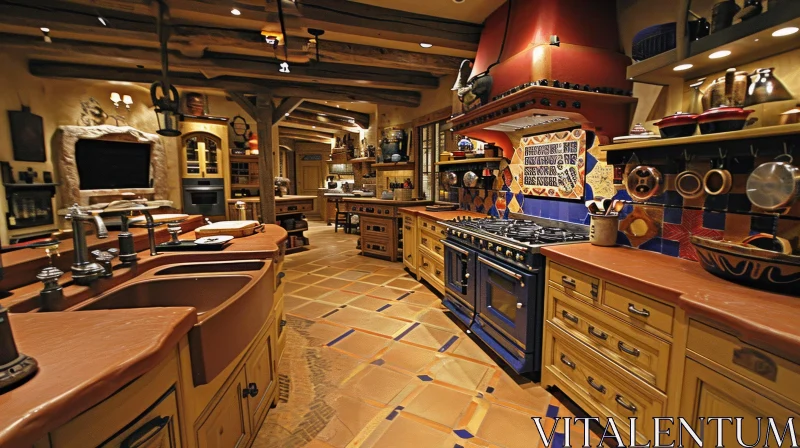 Charming Rustic Kitchen with Copper Sink and Wooden Cabinets AI Image