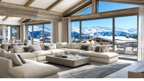 Contemporary Living Room with Mountain View
