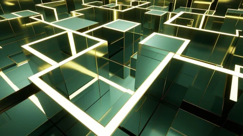 Enigmatic Three-Dimensional Maze with Green Walls and Bright Light