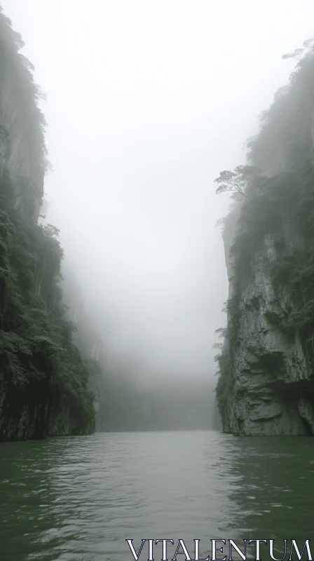 Mystical Fog and Majestic Mountains in Japanese Minimalism Style AI Image