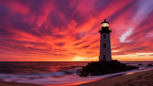 Stunning Pink and Red Lighthouse on Oceanfront | Impressive Panoramas
